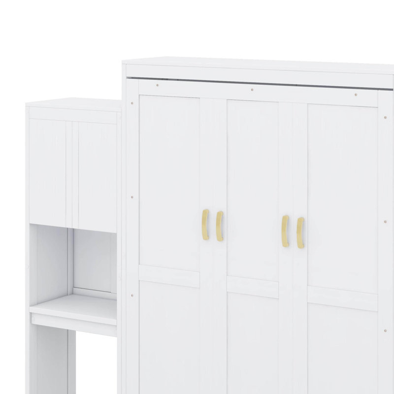 Grand lit escamotable avec bureau, coiffeuse et armoires, Blanc