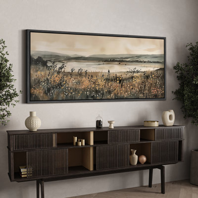Fleurs sauvages le long de la rivière, œuvres d'art murales neutres vertes et brunes, impression numérique sur toile giclée sur toile