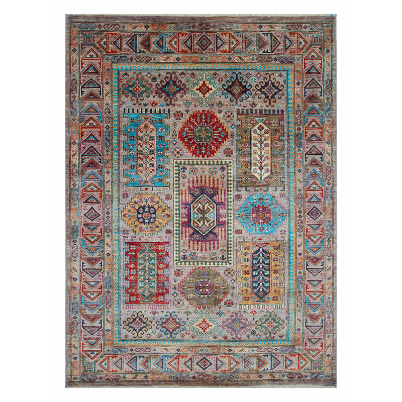 Tapis chameau / bleu / rouge noué à la main de haute qualité