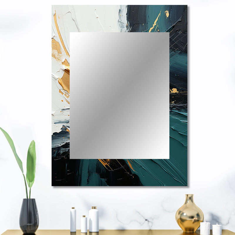 Or et vert cascade de marbre blanc V - peinture abstraite miroir décoratif, miroir mural moderne, impression d'art en métal