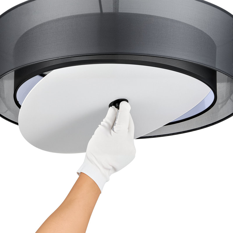 Lustre suspendu cylindrique à 3 lumières de 20 po en tissu noir, Noir mat