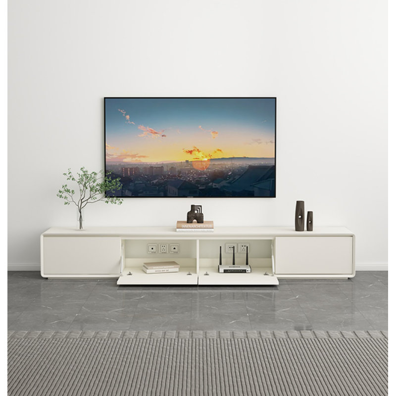 Crédence de rangement simple pour meuble télé simple L 94,5 po, Crème