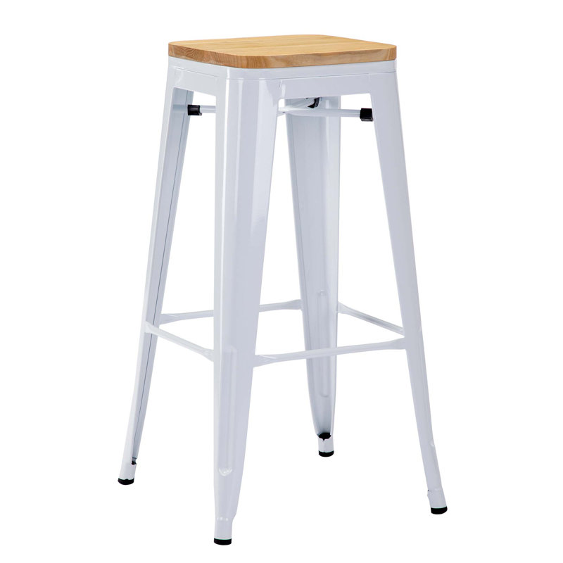 Akhila Stainless Steel Outdoor Stool, Light Brown/Glossy White