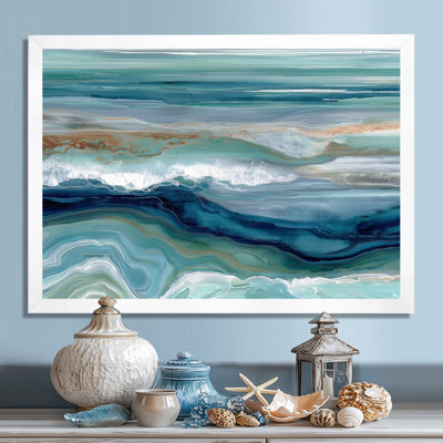 Green Blue Abstract Liquid River - Coastal Wall Art, Green Coastal Canvas Print
