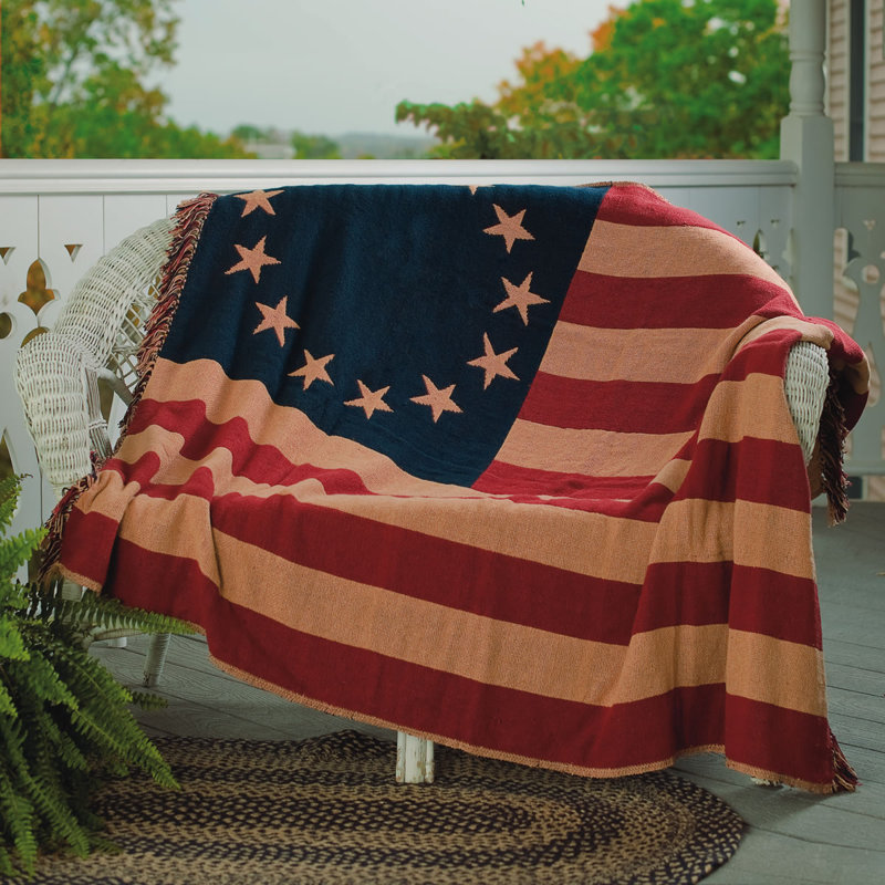 Patriotic Reversible Cotton Throw Blanket with Tassels