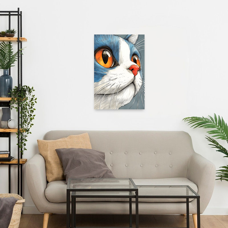 Art mural contemporain chat curieux, 24" H x 16" W