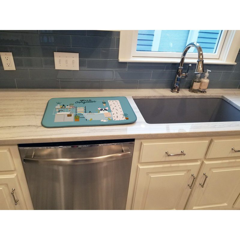Tapis de séchage caniche dans la baignoire, Bouledogue français Piebald