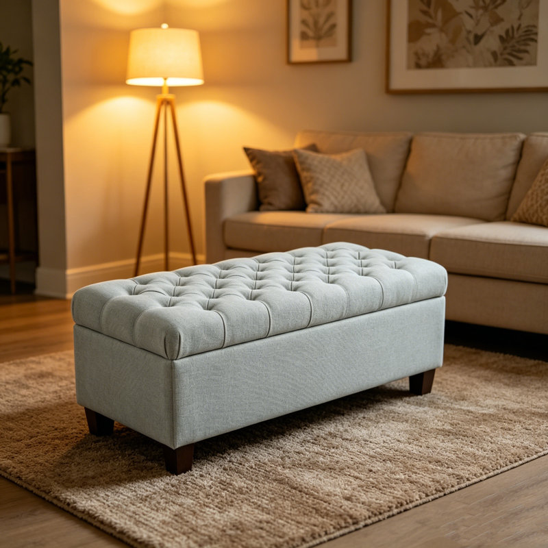 Banc de rangement avec repose-pieds Freya, Bleu pastel, polyester