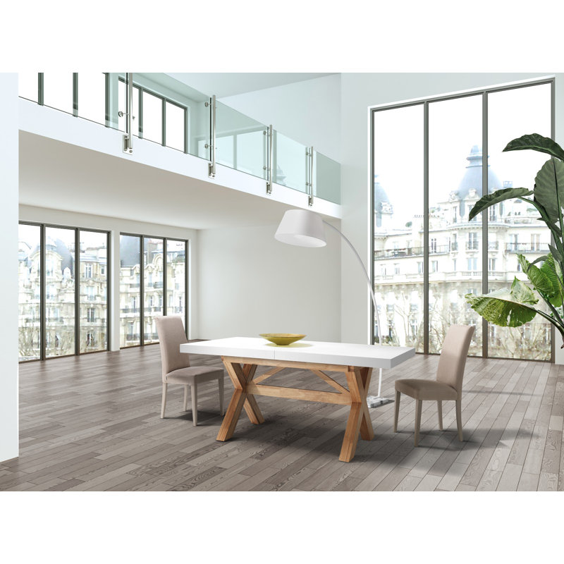 Dambrosio Extendable Oak Solid Wood Dining Table, Oak, White