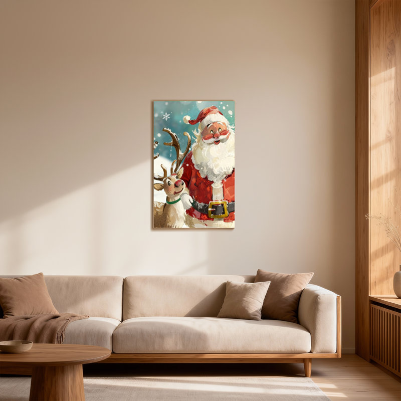 Père Noël avec des rennes dans une scène enneigée, H 18 po x l 12 po