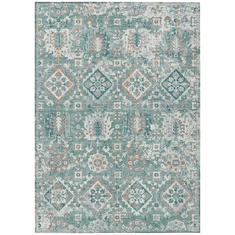 Machine Washable Indoor/Outdoor Xhevrie Seafoam Rug, Rectangle 10' x 14'