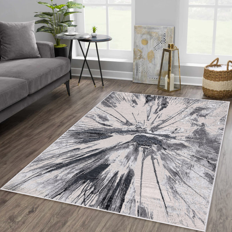 Nevada Collection Abstract Burst Black and Grey Rug, Rectangle 7'11" x 11'2"