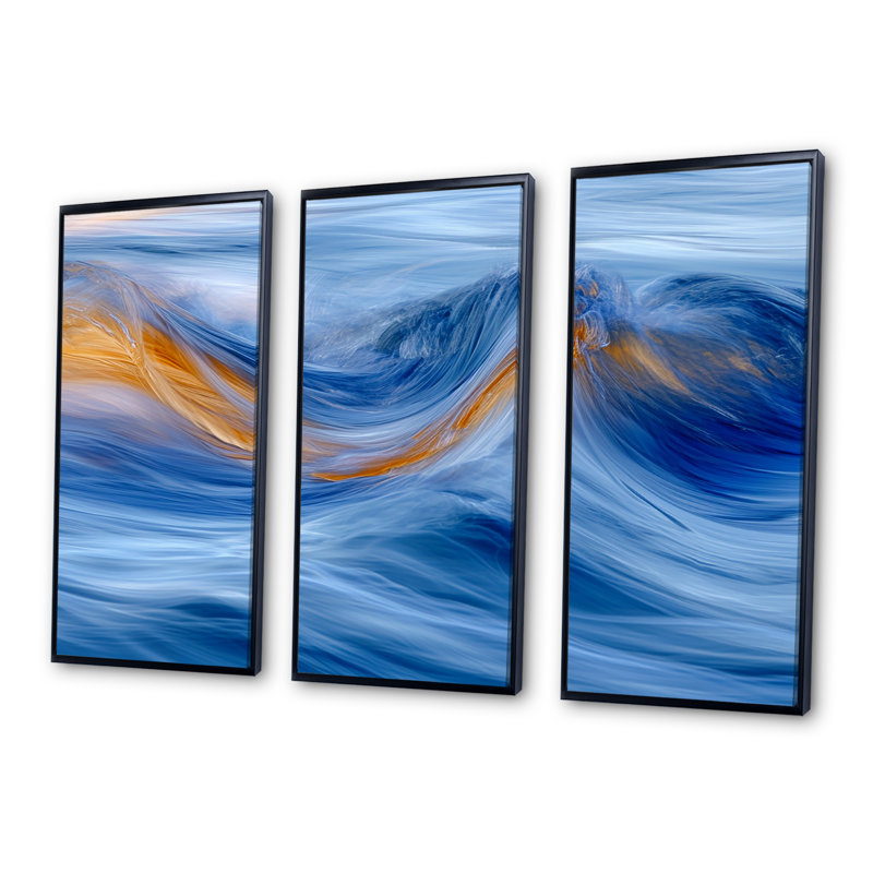Maier - ensemble de reproduction d'art abstrait vagues modernes, Cadre flottant noir, H 32 po x l 48 po x P 1 po