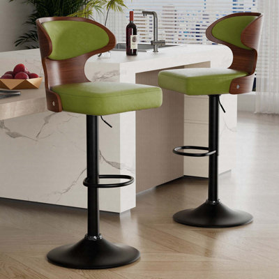 Tabouret de bar pivotant réglable de 24,5 à 33,5 po, structure en bois cintré avec similicuir et repose-pieds