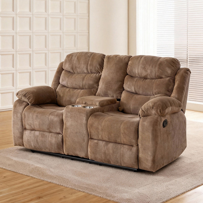 Causeuse inclinable manuelle de 70,9 po avec console de rangement et porte-gobelets: revêtement en polyester confortable