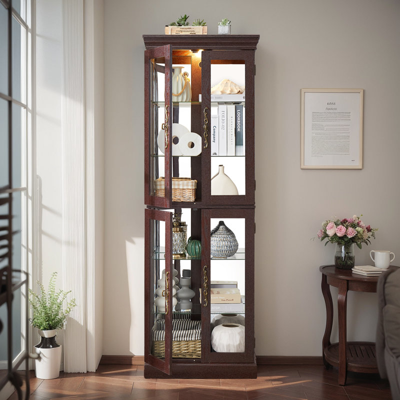 Lighted China Cabinet with Adjustable Shelves, Brown