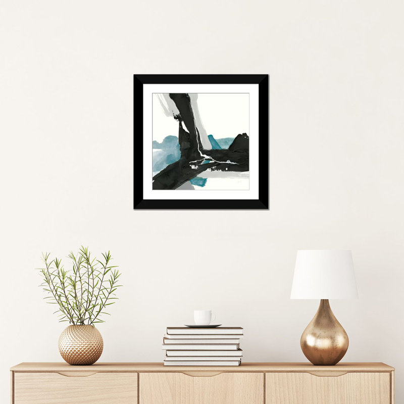 «Black and Teal III», impression sur toile, H 16 po x l 16 po x P 1 po, Papier d'art encadré noir, Blanc