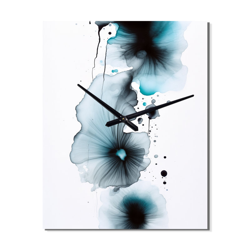 Horloge murale «Finding Wonders Turquoise Ink Cloud III», peinture abstraite surdimensionnée, Moyen