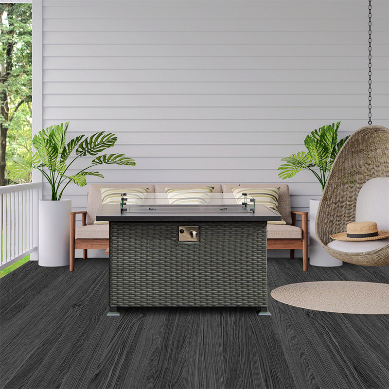 Table de foyer avec pare-vent en verre, Gris foncé