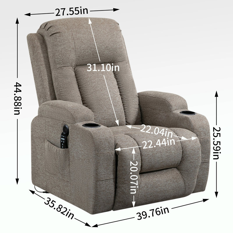 Fauteuil inclinable Power Lift, massage chauffant, ports USB et Type-C., Brun