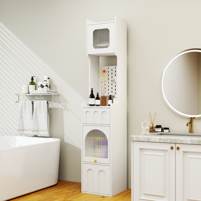 Armoire de rangement haute de 70,87 po de hauteur avec 1 porte et 2 tiroirs, unité de rangement étroite, armoire de plancher pour la salle de bain, le salon, le vestibule, la cuisine, blanc