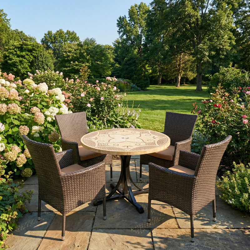 Provence Mosaic Dining Table with 4 STOCKHOLM Chairs Garden Set, Brown