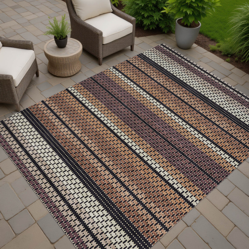 Machine Washable Indoor/Outdoor Lockway ACN2427 Stripes Rug, Rectangle 10' x 14'