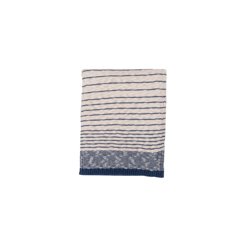 Knitted Throw Blanket, Natural/Navy