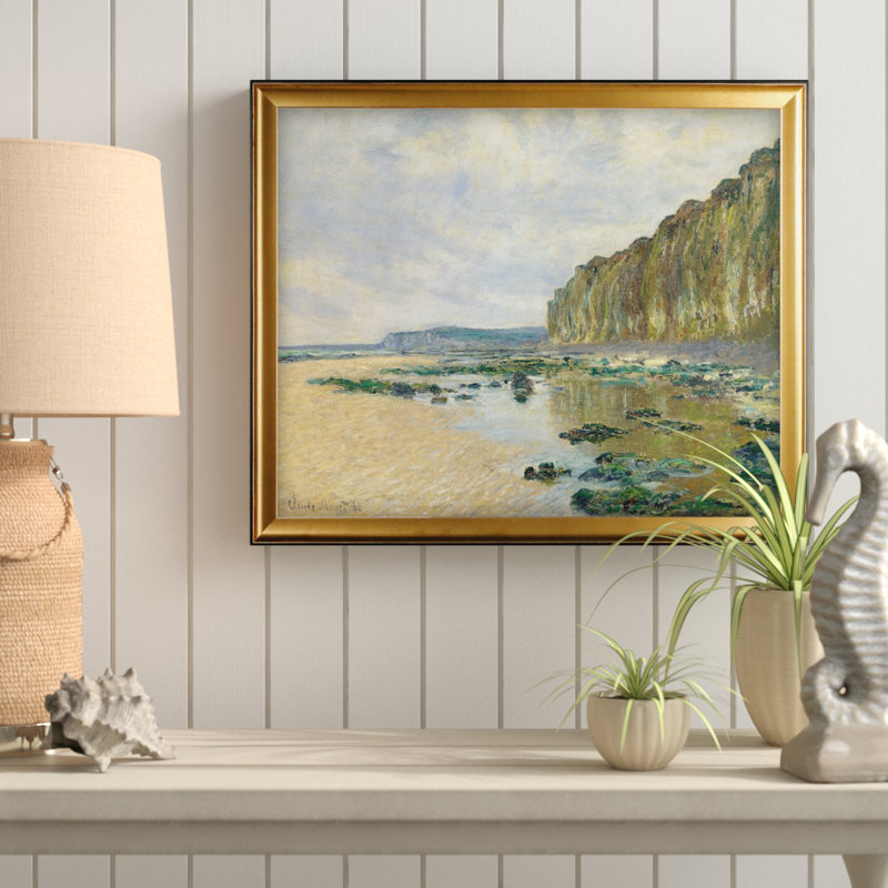 «Cliff at Pourville» par Claude Monet - reproduction de cadre photo, H 27 po x l 39 po, Gold