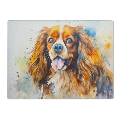 Cavalier King Charles Spaniel Watercolour  Glass Chopping Board