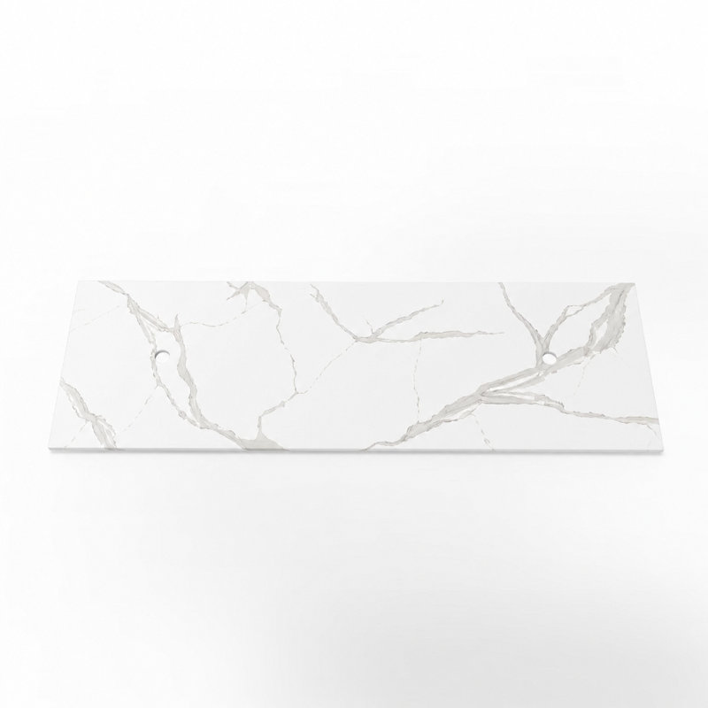 Plateau de meuble-lavabo moderne 60 po pour lavabo double vasque - design blanc Carrara, White Carrara