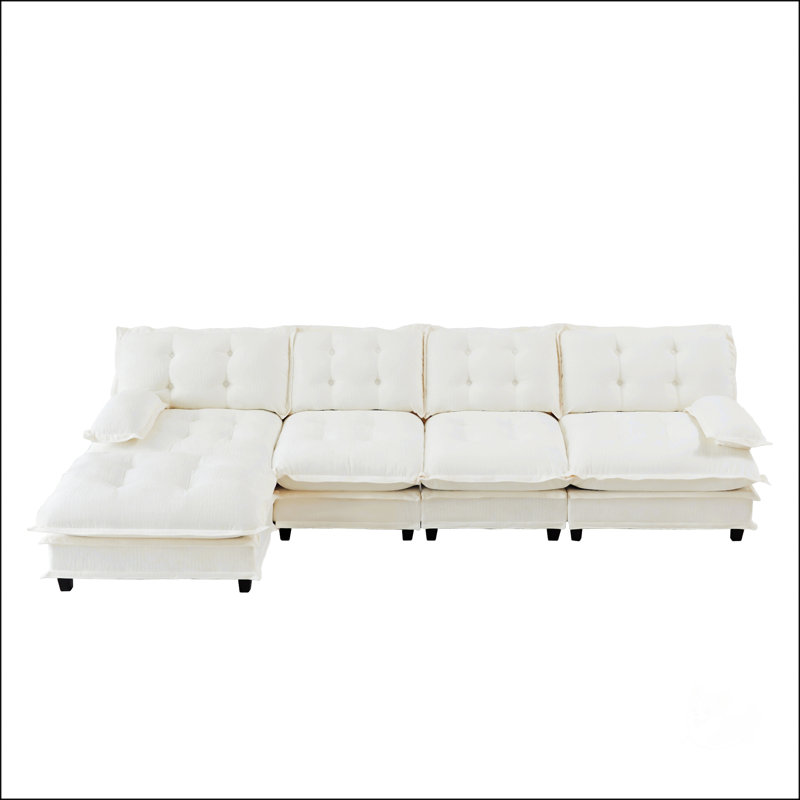 Canapé modulaire en L moderne avec repose-pieds, assise profonde et coussins en chenille confortables pour le salon et la chambre à coucher