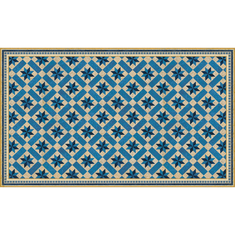 Rosann Geometric Non-Skid Kitchen Mat, Rectangle 2'10" x 4'10", Cerulean
