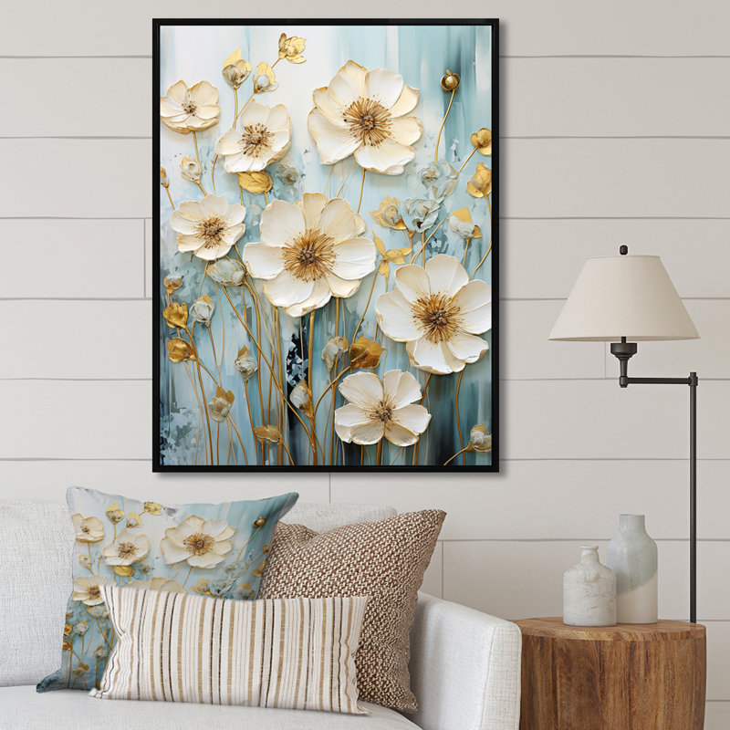 Décoration murale élégante Buttercups Meadow I - Bouton d'or, Cadre flottant noir, H 40 po x l 30 po x P 1,5 po