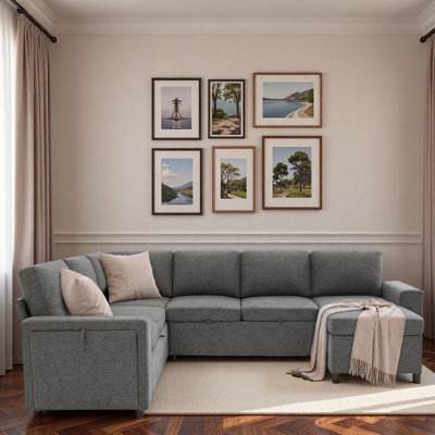 U-Shaped Convertible Sectional Sofa Bed with Storage, USB Charging Ports and Cup Holders