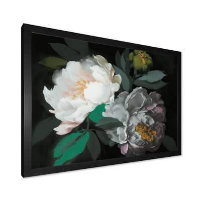 «White Blossoming Peony on Black I», reproduction sur toile