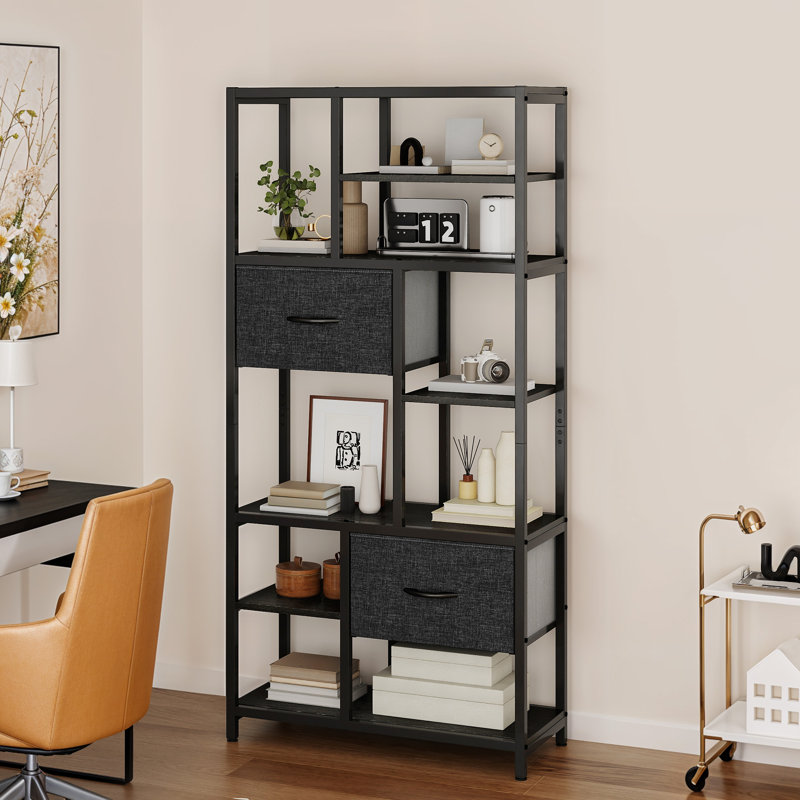 151 H X 72 W Corner Shelf Unit Wooden Bookcase for Living Room, Black