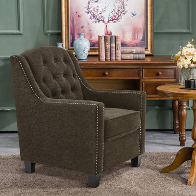 Leomar Modern Accent Armchair, Upholstered Nailhead Trim