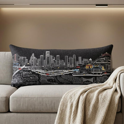 Coussin lombaire noir Houston Nighttime Skyline