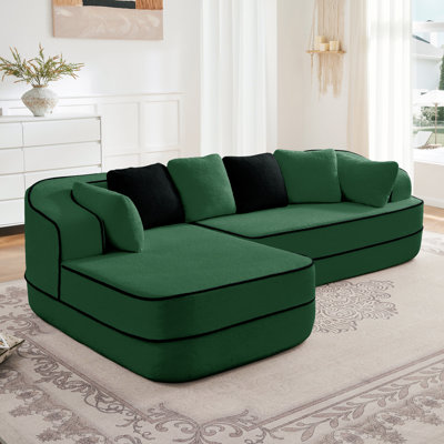 Canapé de 106 po en tissu à peluche haute densité sans assemblage de 106 po, sans contraste, de couleur contrastée, canapé moelleux et confortable avec méridienne en L, pour le salon