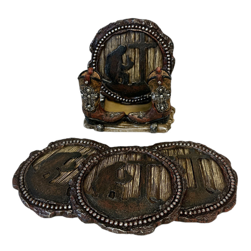 Ensemble de 4 sous-verres en polyrésine avec cowboy