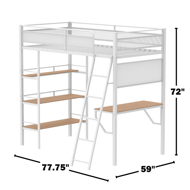 Lit mezzanine simple à 3 tablettes pour poste de travail blanc mat, Matte White