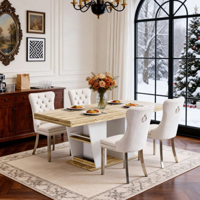 Ensemble de table de salle à manger extensible 63 "à 78,7" avec tablettes de rangement et chaises rembourrées en velours, finition rustique résistante à l'eau, glissade silencieuse, sièges 4-8