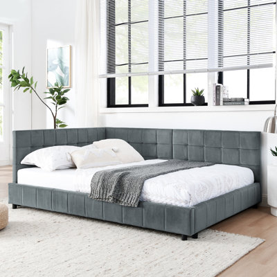 Full Size Upholstered Velvet Bed Frame With Relaxed Armrest And For Bedroom Living Area In Space