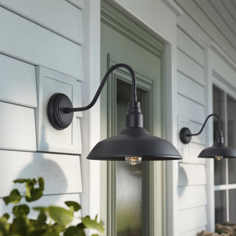 Outdoor Gooseneck Lights for Farmhouse, Matte Black Exterior Barn Light with Wall Mount for Porch, 14" H x 14" W x 20" D