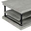 Table basse moderne en bois gris de 55,1 po avec pieds noirs et 2 tablettes ouvertes pour le rangement décoratif du salon, fabriquée en bois d'hévéa massif, placage de chêne