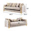 Tissu taupe moderne avec accents dorés, rembourrage en mousse, dossier rembourré et pieds avec espace de rangement sous les coussins, sièges rembourrés, rangement dissimulé