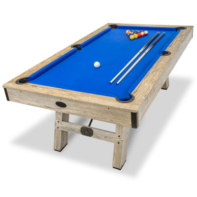 GoSports 7 ft Pool Table with Rustic Wood Finish - Modern Billiards Table - Accessories Included - Blue Brown