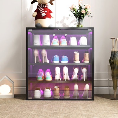 Rangement pour chaussures avec fonction de changement de couleur à DEL - Boîte en bois empilable à 4 niveaux pour porte espadrilles et présentoir de qualité