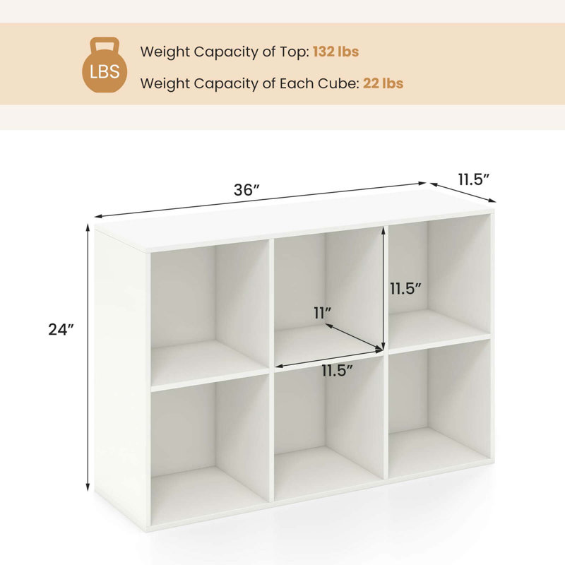 6-Cube Bookcase Modern 3-Tier Storage Organizer Horizontal Vertical Bookshelf